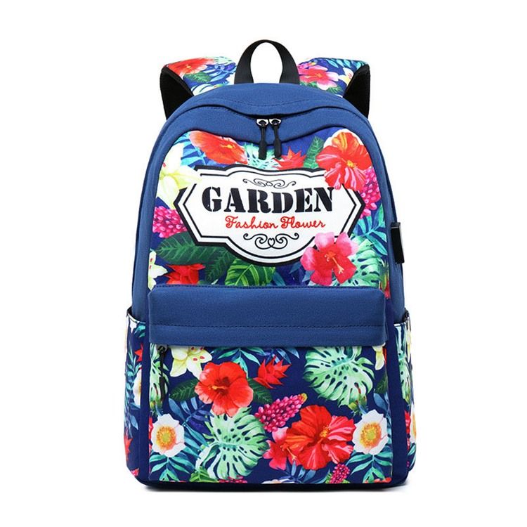 Floral Canvas Zipper Naisten Reppu