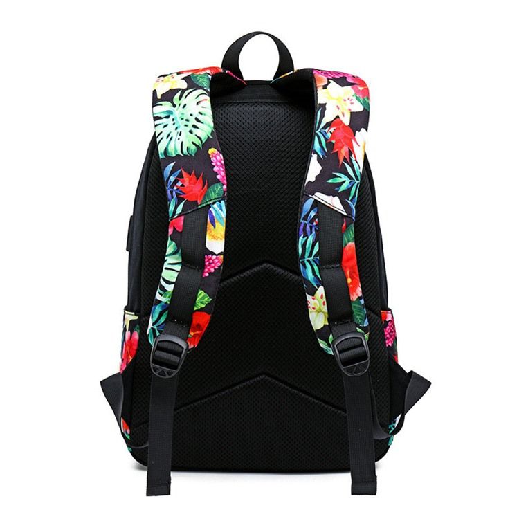 Floral Canvas Zipper Naisten Reppu