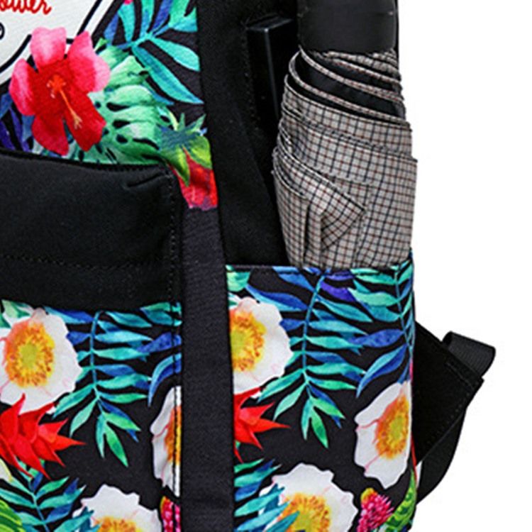 Floral Canvas Zipper Naisten Reppu