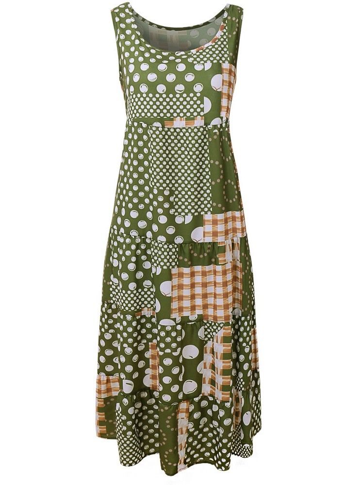 Naisten Pyöreä Kaula-aukkoinen Hihaton Vintage-ruudullinen Mekko