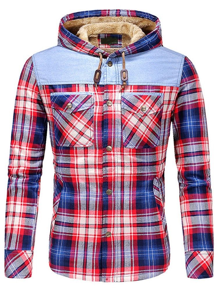 Plaid Fleece Patchwork Talvi Rento Miesten Takki