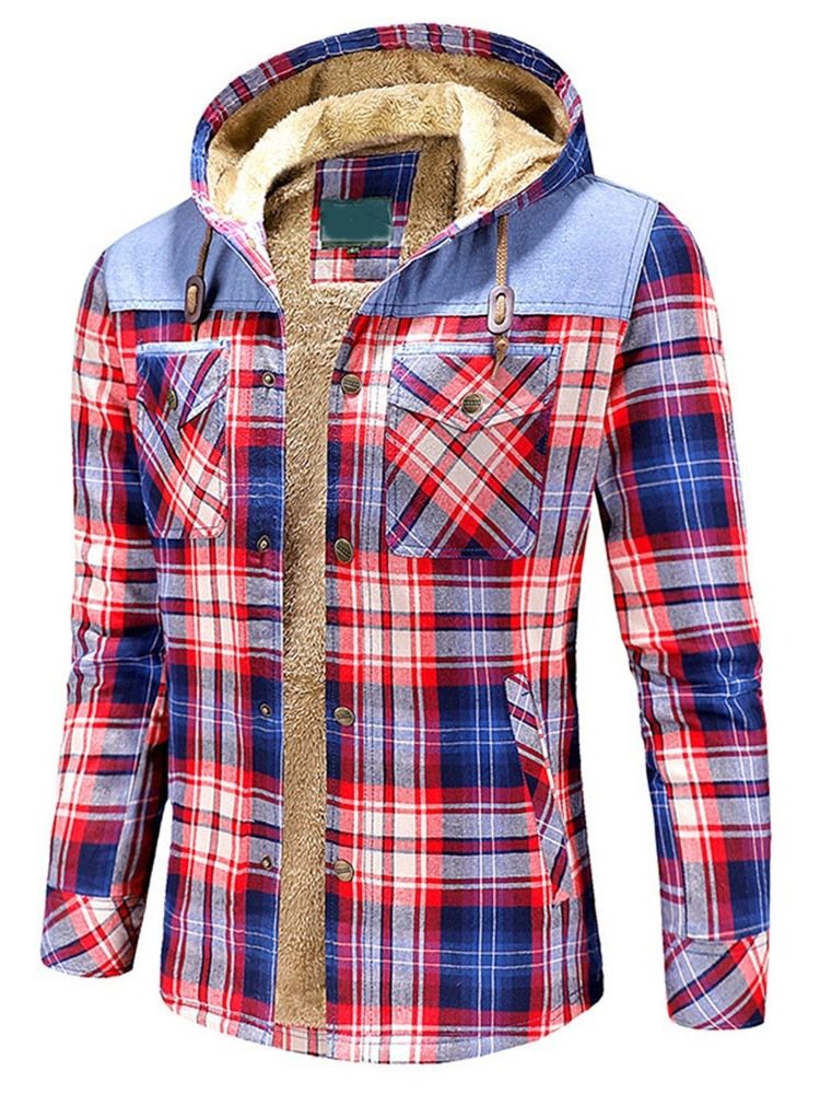 Plaid Fleece Patchwork Talvi Rento Miesten Takki