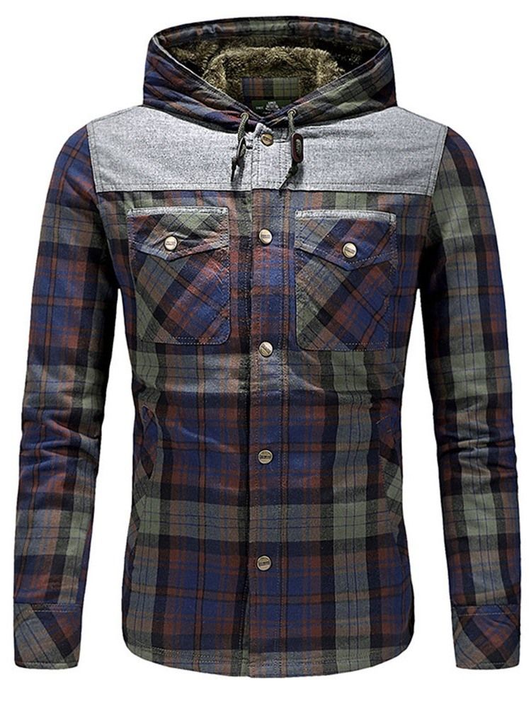 Plaid Fleece Patchwork Talvi Rento Miesten Takki