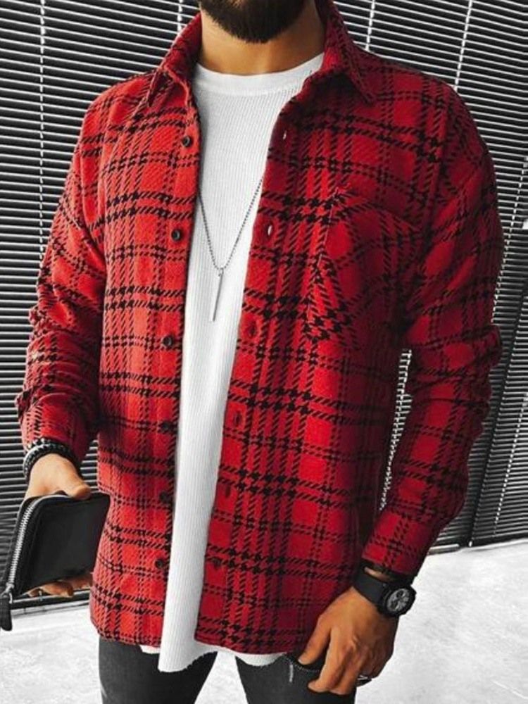 Plaid Lapel Casual Fall Miesten Takki