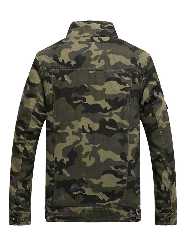 Puuvillasekoitteet Camouflage Stand Collar Zip -takki