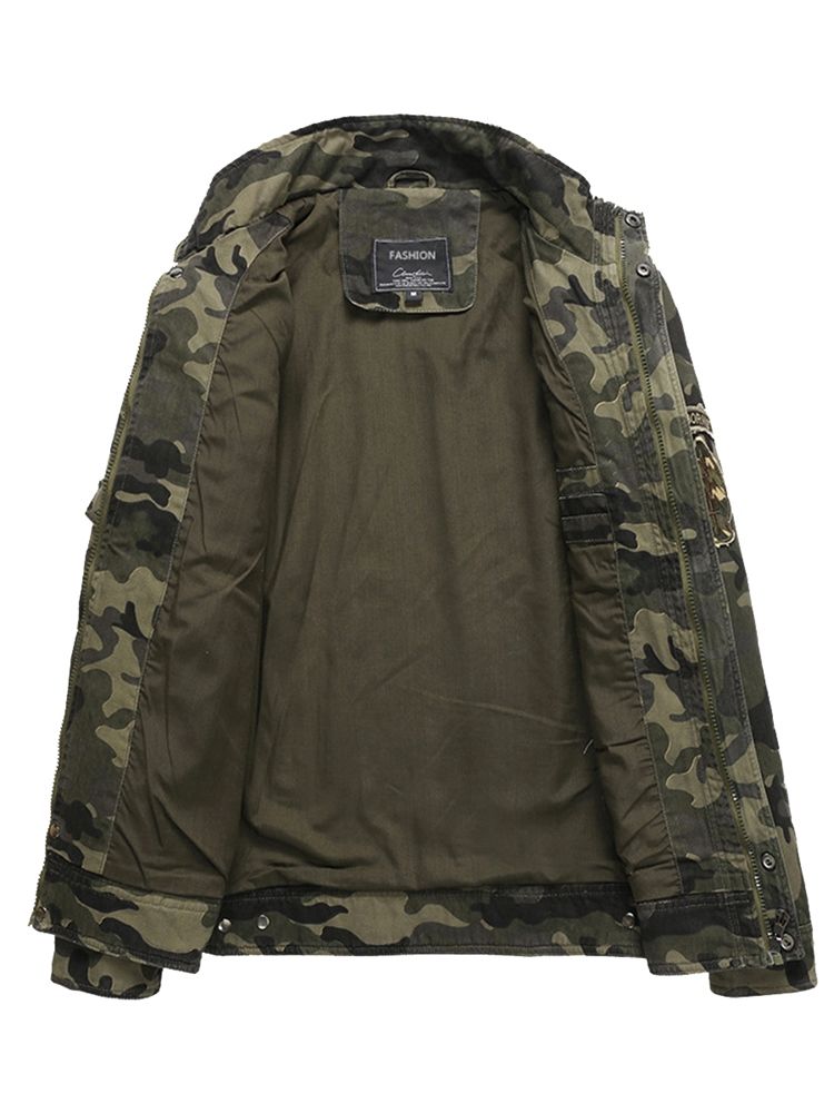 Puuvillasekoitteet Camouflage Stand Collar Zip -takki