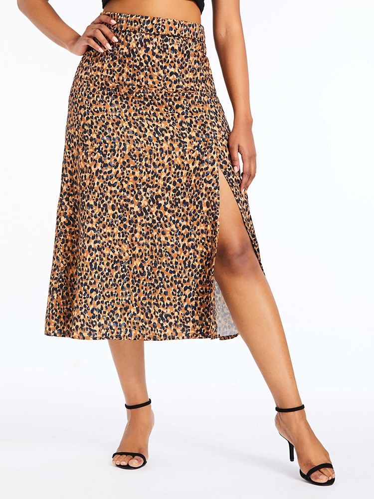 Naisten A-line Leopard Slit -vasikka-keskihame