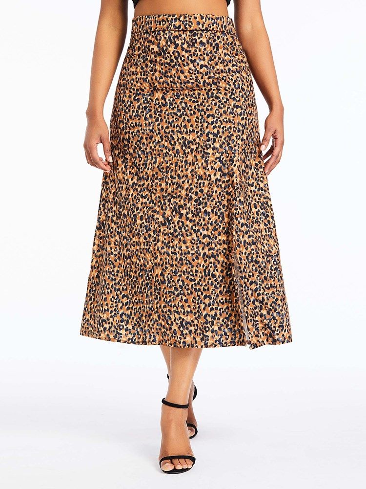 Naisten A-line Leopard Slit -vasikka-keskihame