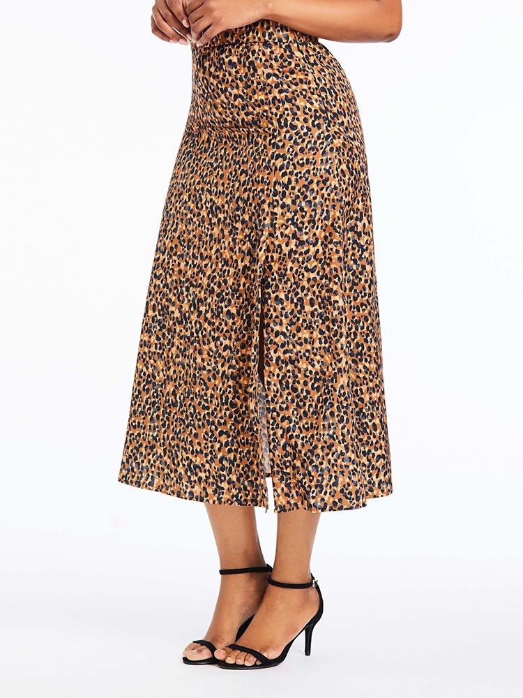 Naisten A-line Leopard Slit -vasikka-keskihame