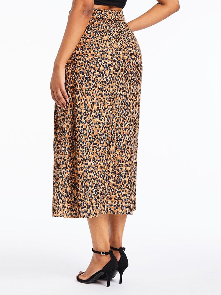 Naisten A-line Leopard Slit -vasikka-keskihame