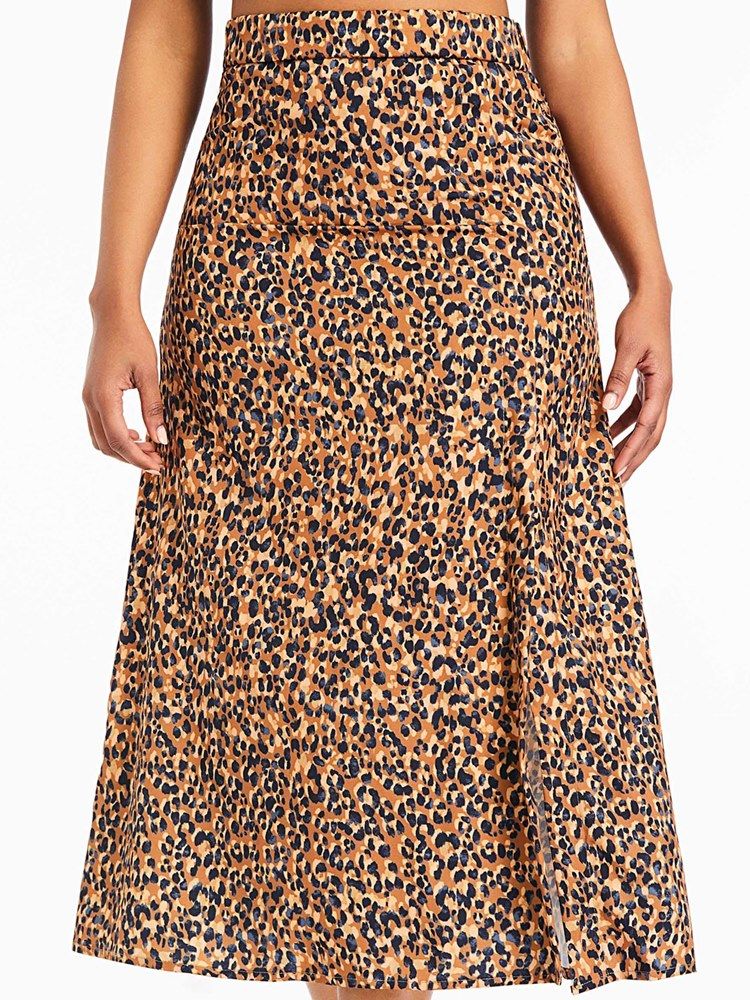 Naisten A-line Leopard Slit -vasikka-keskihame