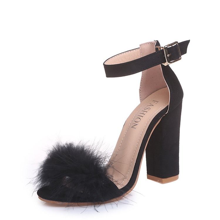 Faux Fur Heel Covering Chunky Heel Naisten Sandaalit