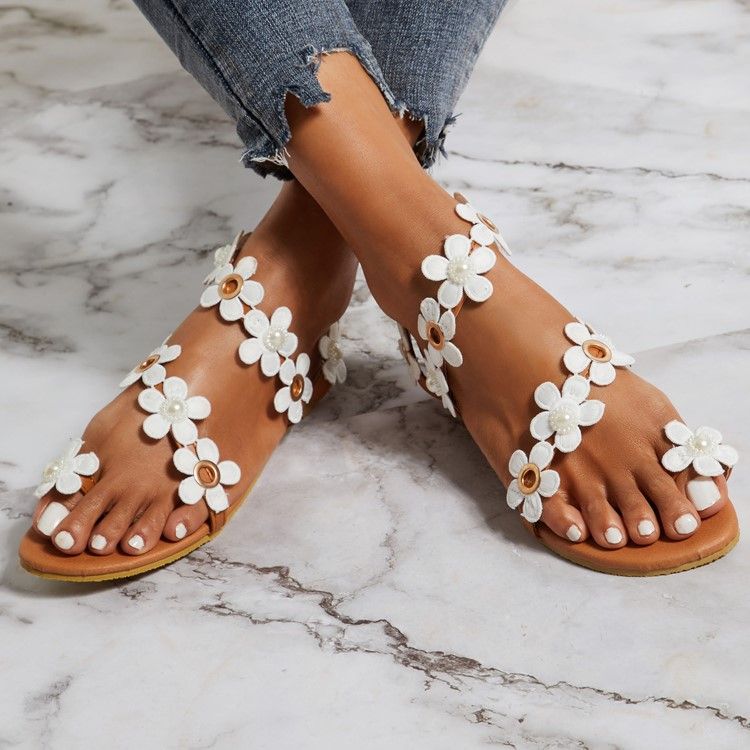 Floral Toe Ring Slip-on Naisten Sandaalit