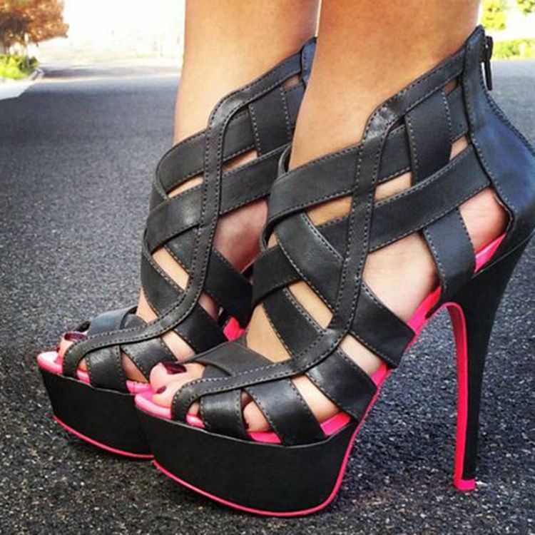 Naisten Peep Toe Vetoketju Platform Stiletto Sandaalit