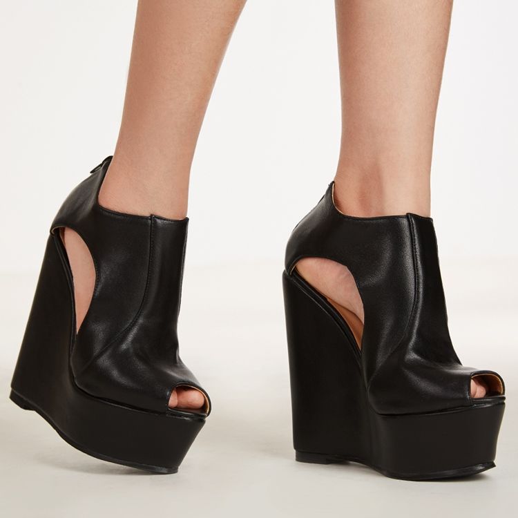 Naisten Pu-platform Peep Toe Wedge -sandaalit