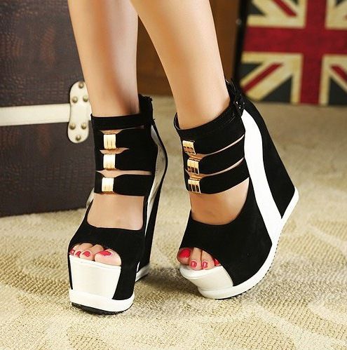 Peep Toe Wedge Heel Solki Platform Naisten Sandaalit