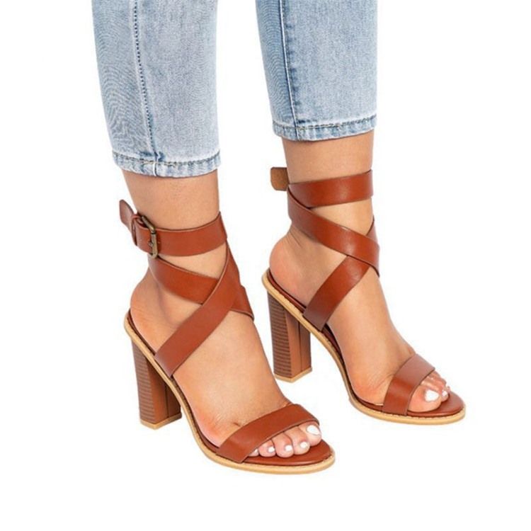 Plain Solki Strappy Chunky Heel Naisten Sandaalit