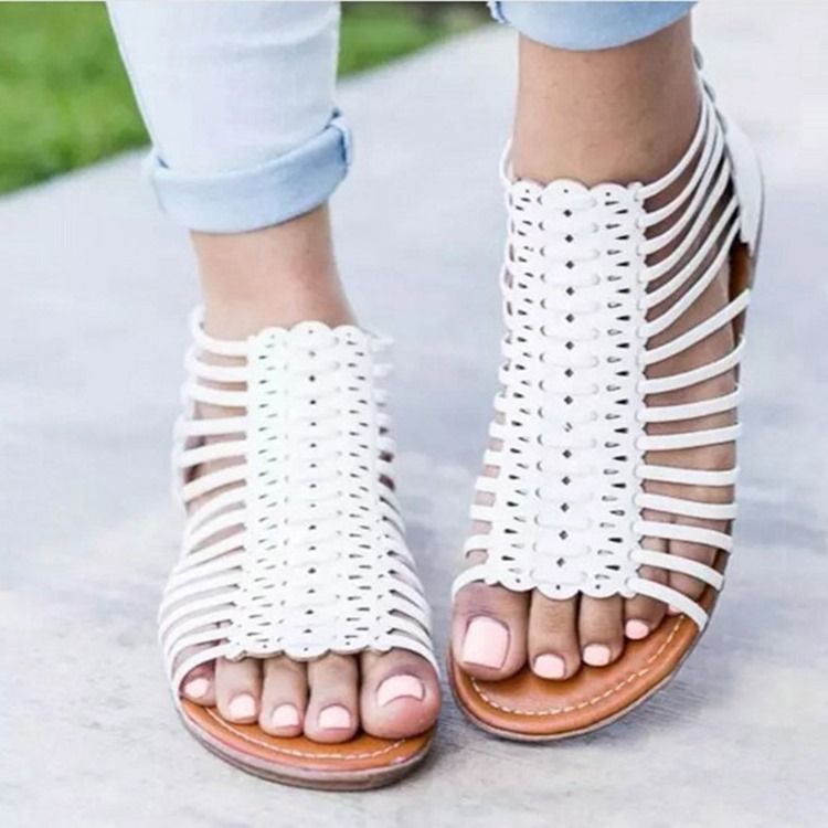 Pu Hollow Zipper Open Toe Naisten Sandaalit