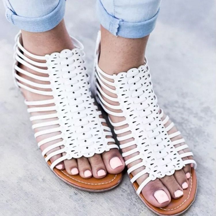 Pu Hollow Zipper Open Toe Naisten Sandaalit