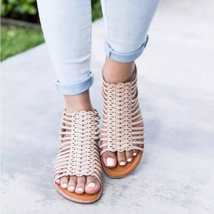 Pu Hollow Zipper Open Toe Naisten Sandaalit