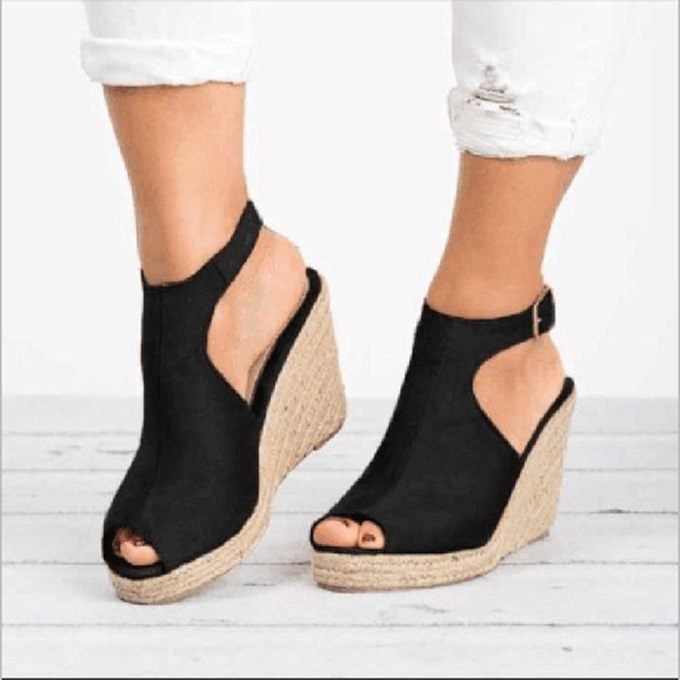 Pu Peep Toe Solki Wedge Heel Naisten Sandaalit