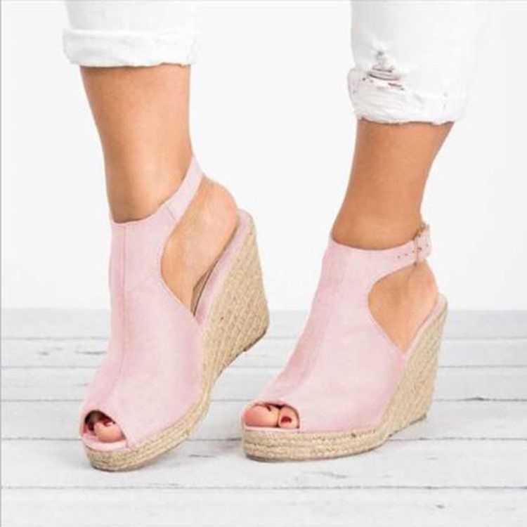 Pu Peep Toe Solki Wedge Heel Naisten Sandaalit