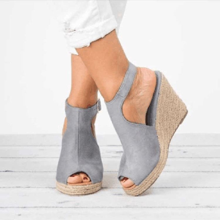 Pu Peep Toe Solki Wedge Heel Naisten Sandaalit