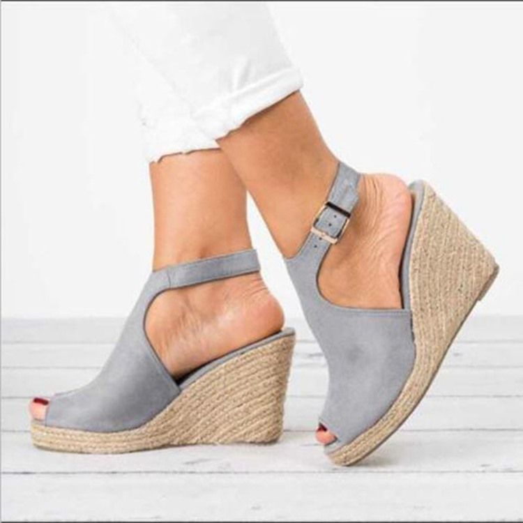 Pu Peep Toe Solki Wedge Heel Naisten Sandaalit