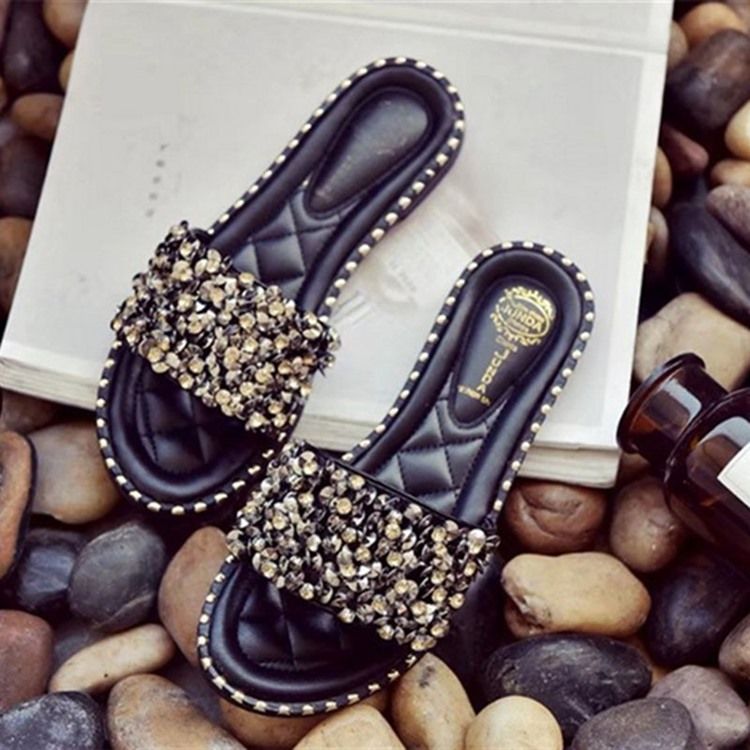 Rhinestone Pu Slip-on Naisten Tossut