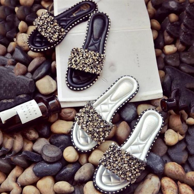 Rhinestone Pu Slip-on Naisten Tossut