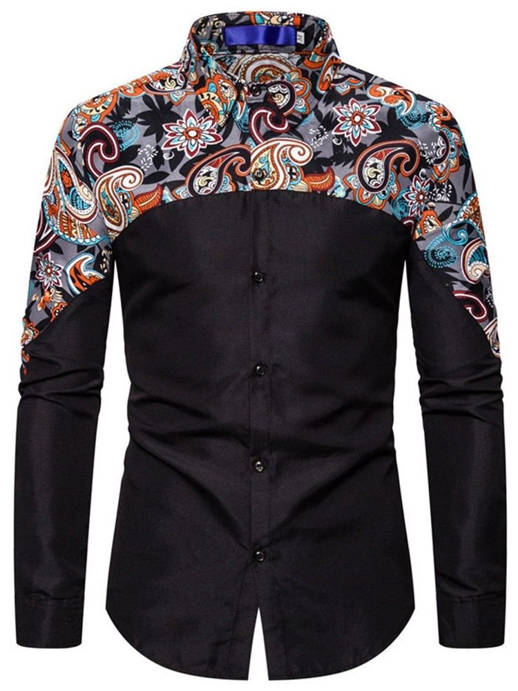 Button Floral Casual Single Breasted Miesten T-paita