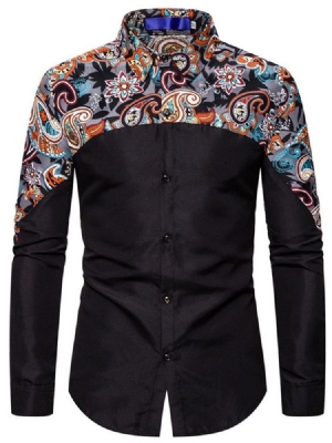 Button Floral Casual Single Breasted Miesten T-paita