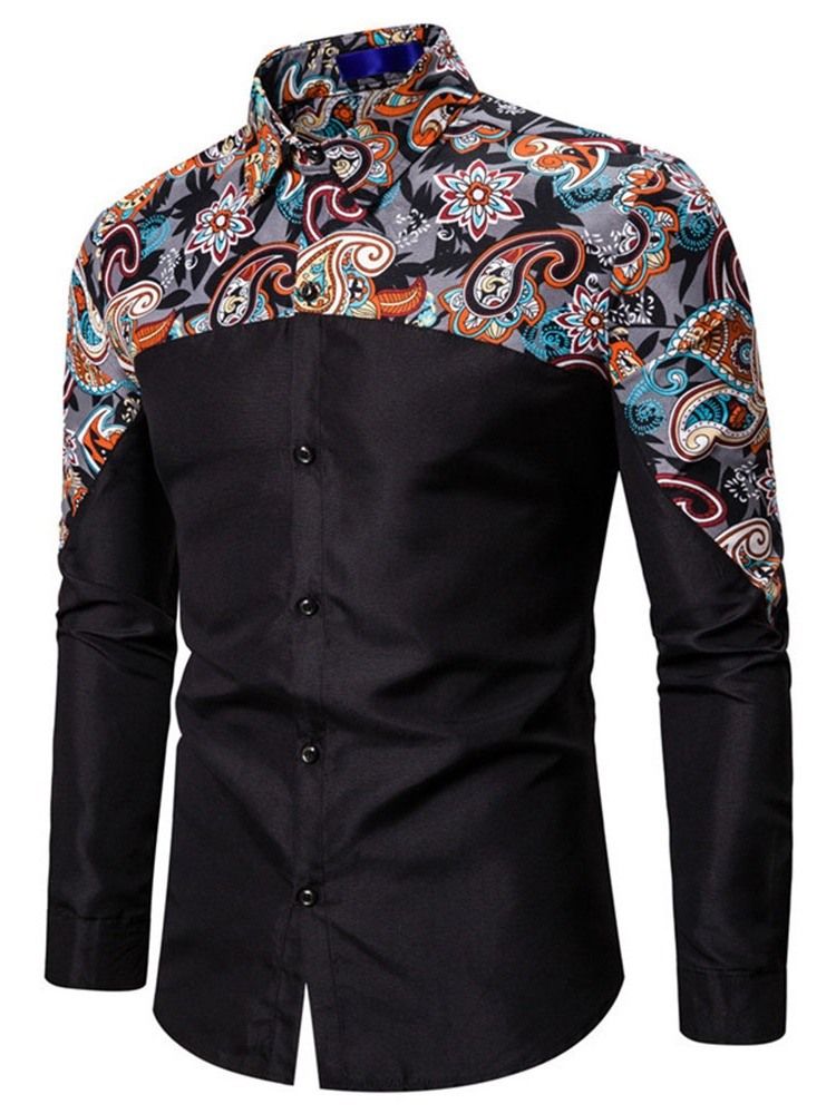 Button Floral Casual Single Breasted Miesten T-paita