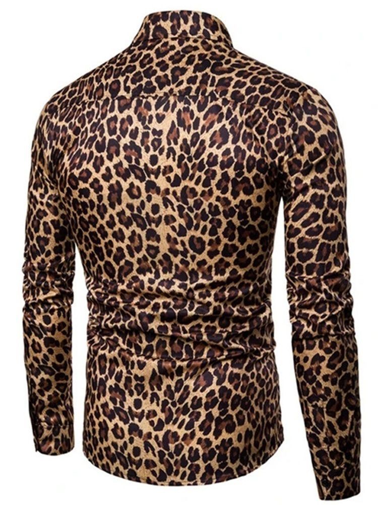 Casual Lapel Leopard Miesten Ohut Paita