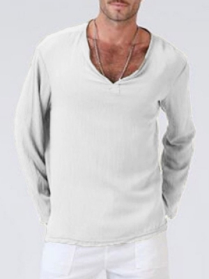 Casual Plain V-neck Miesten Löysä T-paita