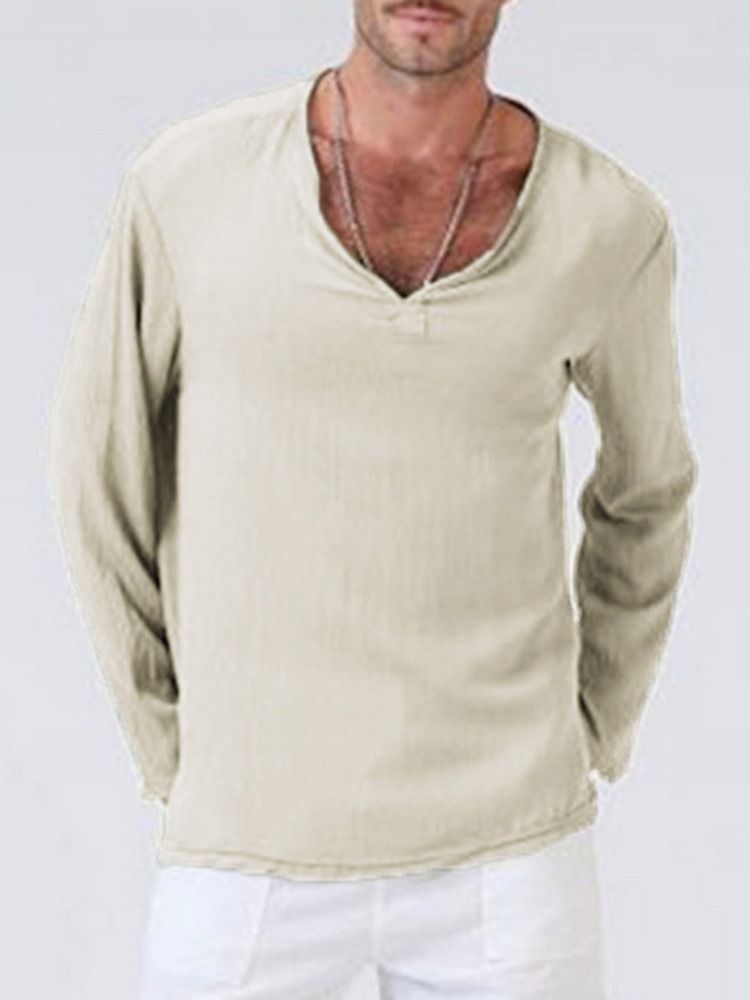 Casual Plain V-neck Miesten Löysä T-paita