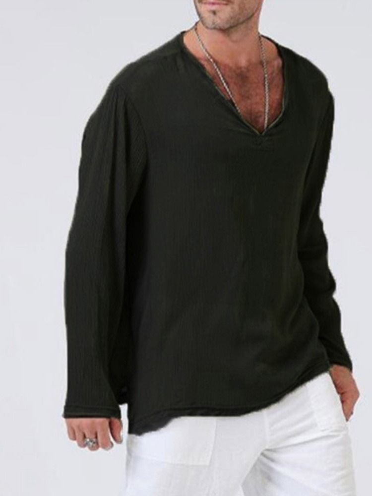 Casual Plain V-neck Miesten Löysä T-paita