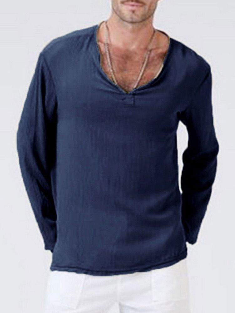 Casual Plain V-neck Miesten Löysä T-paita