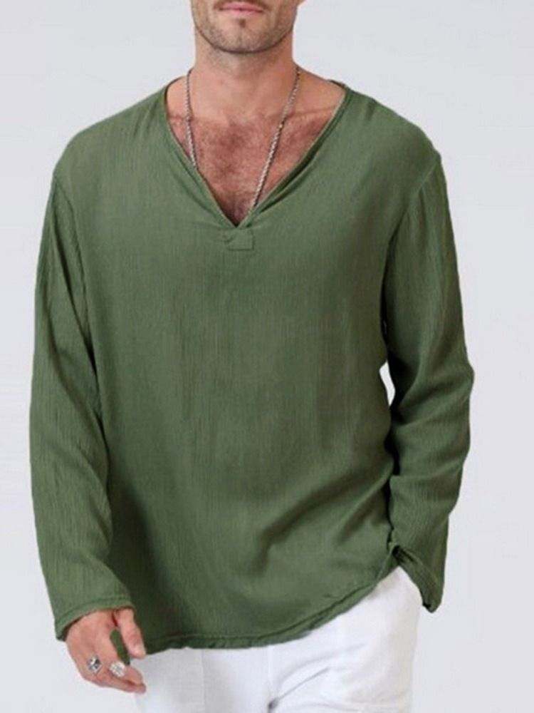 Casual Plain V-neck Miesten Löysä T-paita