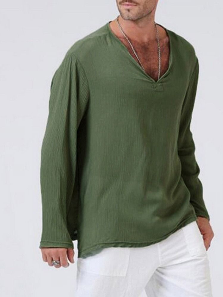 Casual Plain V-neck Miesten Löysä T-paita