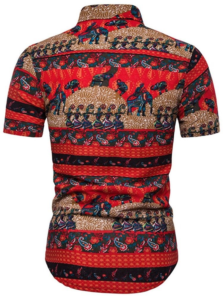 Color Block Ethnic Print Miesten Yksirivinen Paita