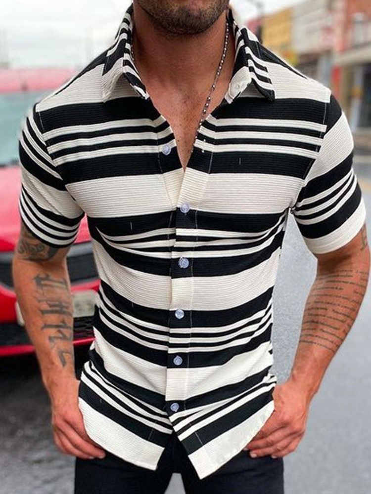 Stripe Button Single-breasted Miesten Paita