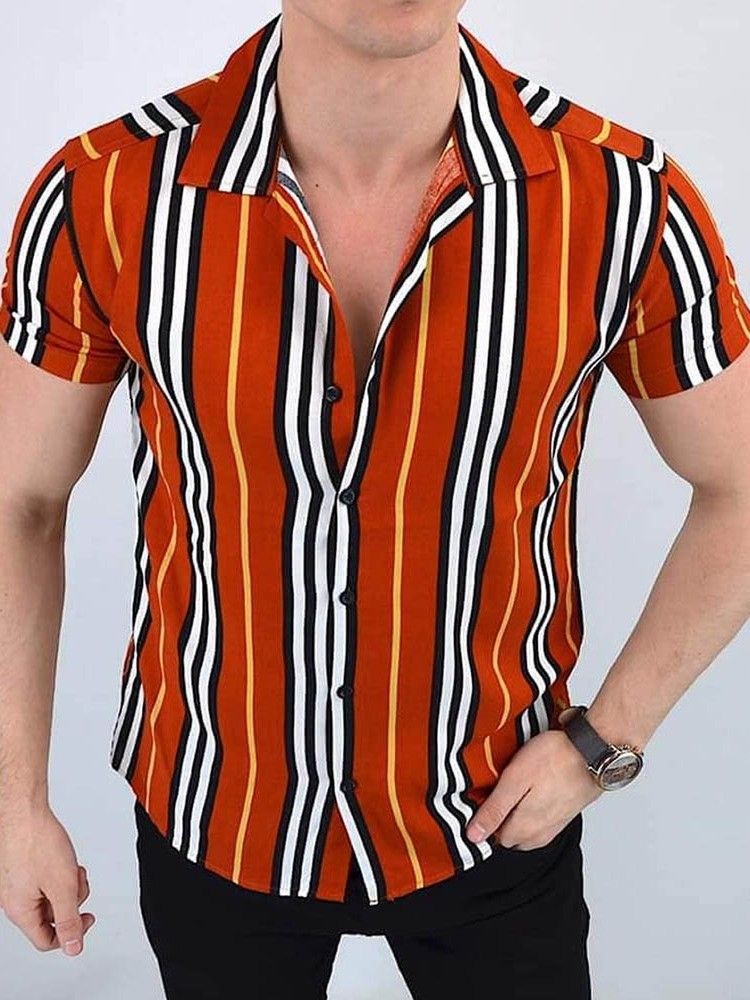 Stripe Casual Button Single Breasted Miesten Paita