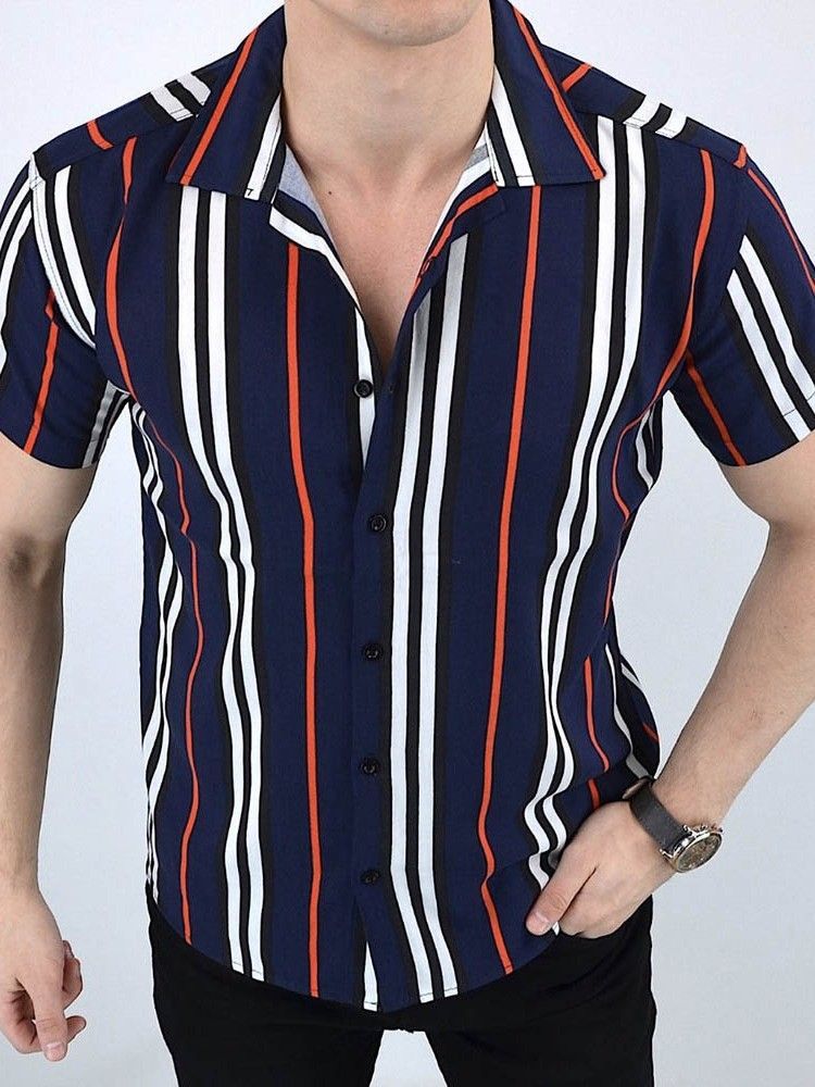 Stripe Casual Button Single Breasted Miesten Paita