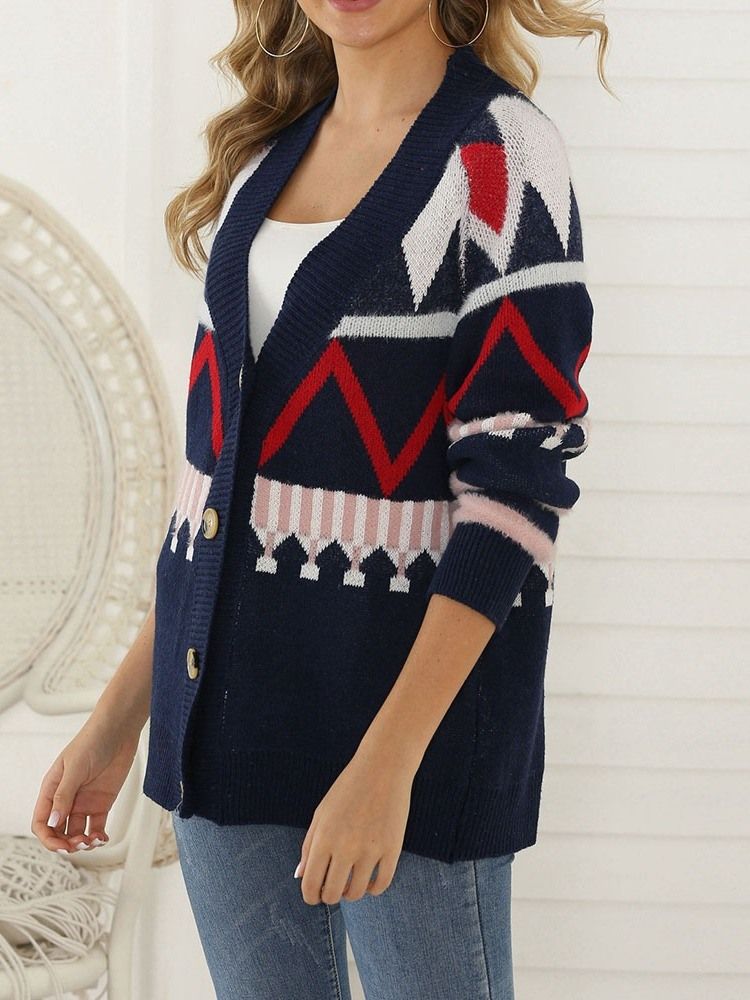 Naisten Regular Patchwork Regular V-neck Loose Cardigan