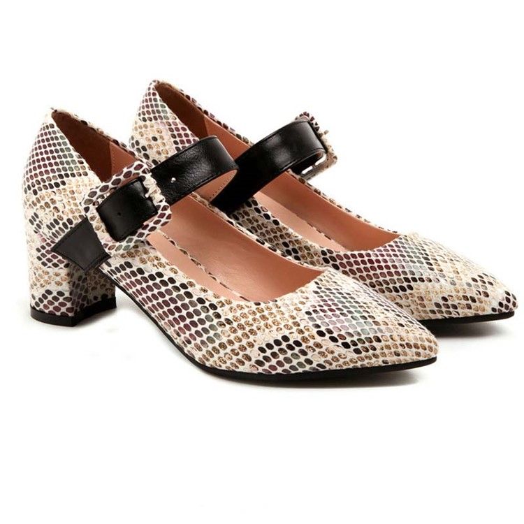 Color Block Buckle Chunky Heel Buckle Naisten Avokkaat