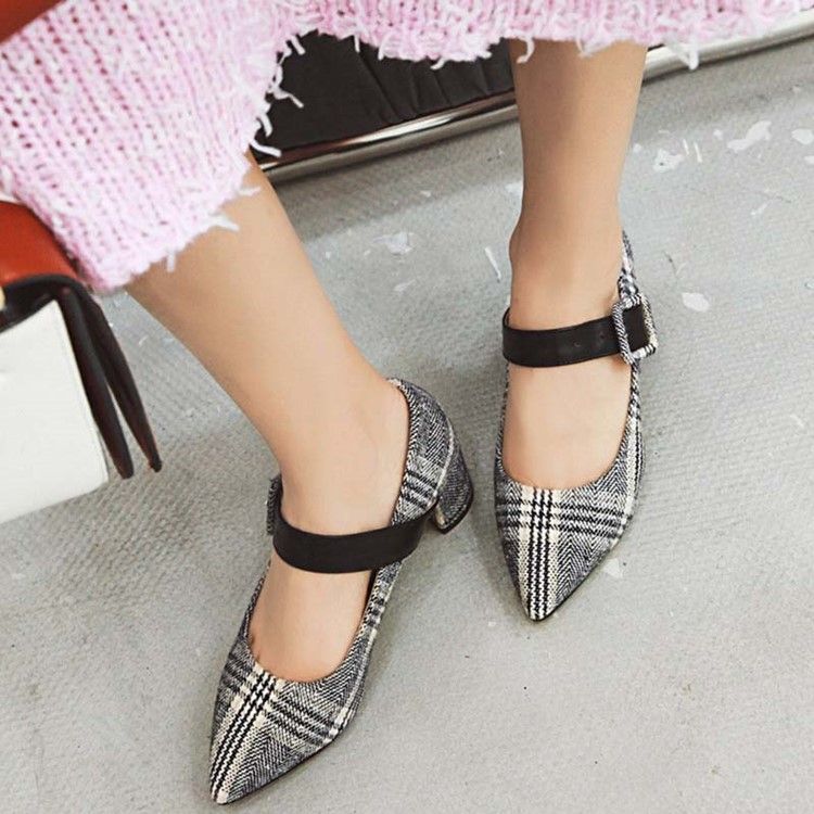 Color Block Buckle Chunky Heel Buckle Naisten Avokkaat