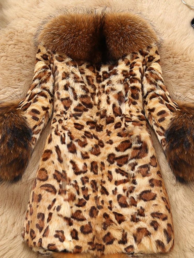 Naisten Ohut Patchwork Leopard Faux -takki