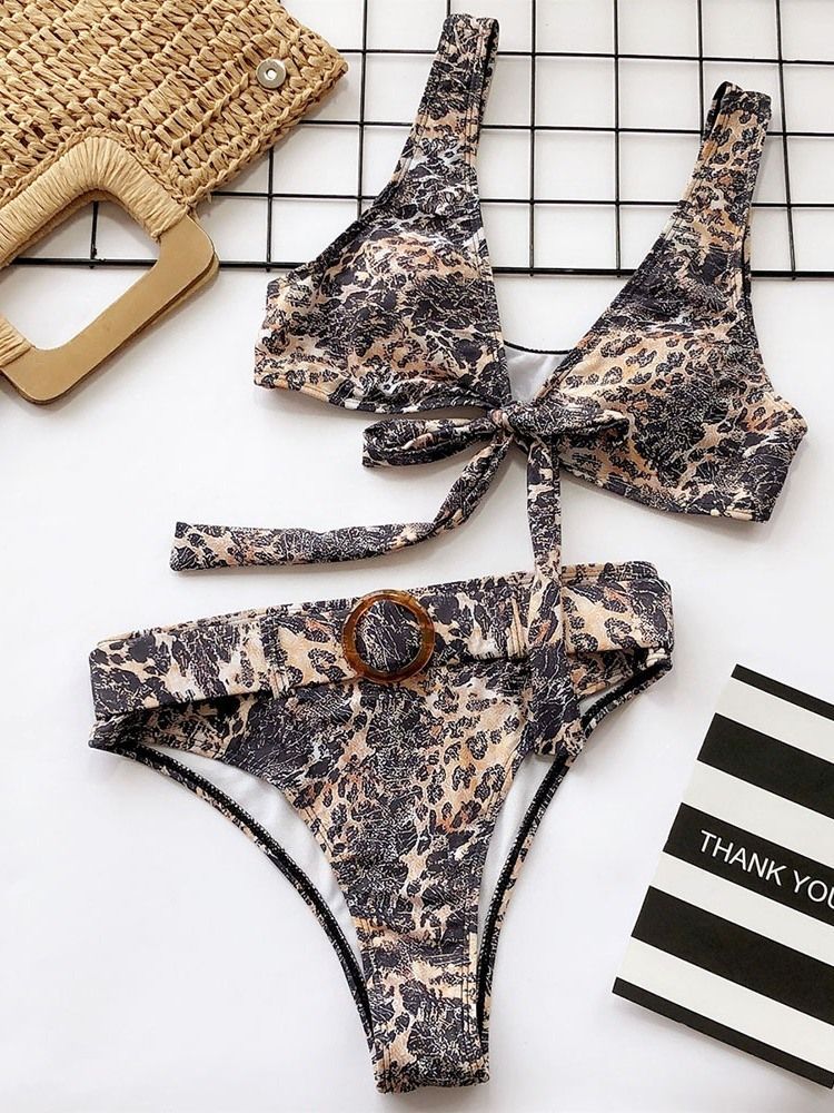 Naisten Color Block Leopard Print -bikinisetti Uimapuvut