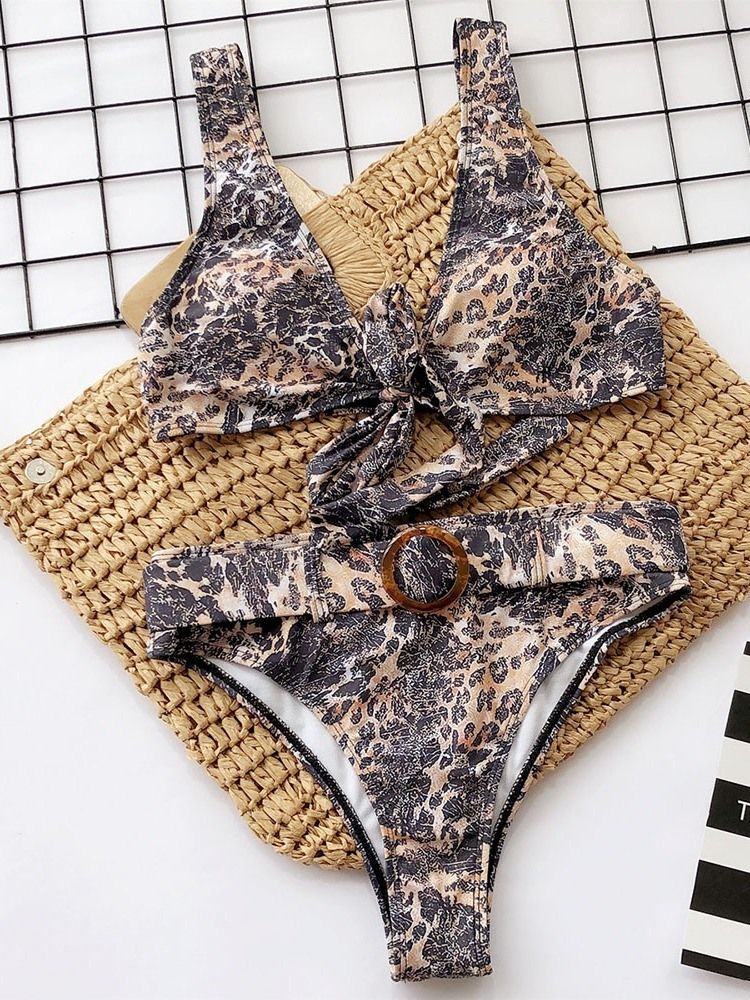 Naisten Color Block Leopard Print -bikinisetti Uimapuvut